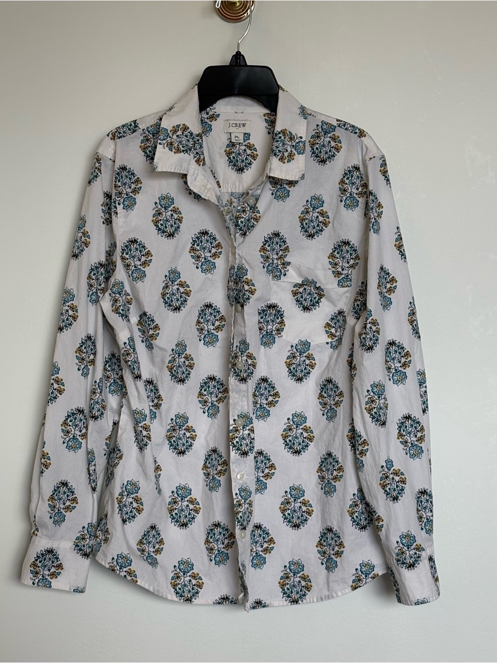 J.Crew Factory Floral Block Print Button Down Shirt PL Boho Cotton Cottagecore